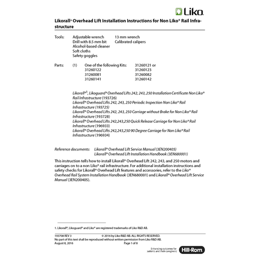Instruction Sheet, Likorall on Non Liko Rail