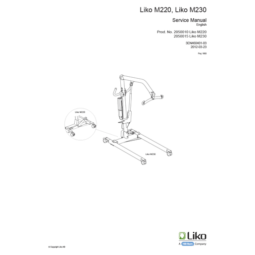 Service Manual, Liko M220, M230
